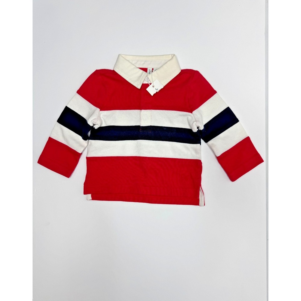 JANIE AND JACK NEW Boys Long Sleeve Rugby Shirt 3-6 months Preppy Red White Blue